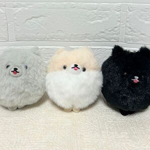 しっぽぶんぶん ポメラニアン マスコット ぬいぐるみ ベージュしろ グレー 黒 3種セット 紙タグ付き