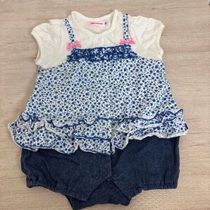 miki HOUSE ベビー服 ロンパース 花柄 デニム 70