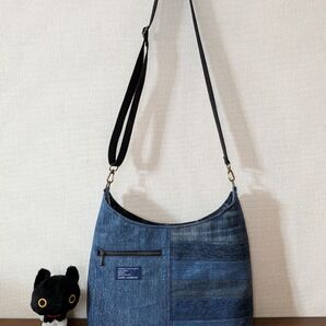 ハンドメイド デニムジーンズリメイクバッグ ショルダーバッグ 斜めがけ パッチワーク