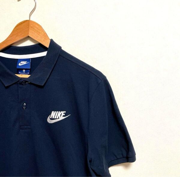 NIKE ポロシャツ ネイビー 紺 ワンポイントロゴ 刺繍 XL