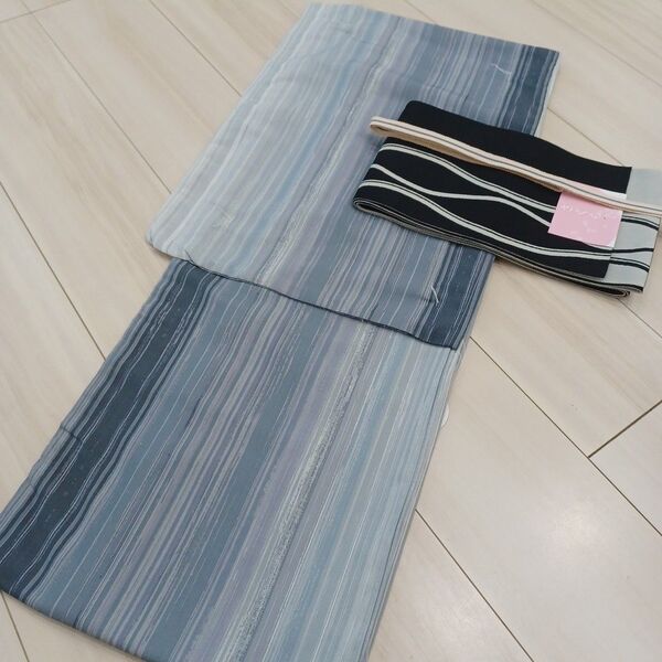 新品 呉服屋 粋!吸水速乾!縞柄 大人上品な夏着物 浴衣3点セット