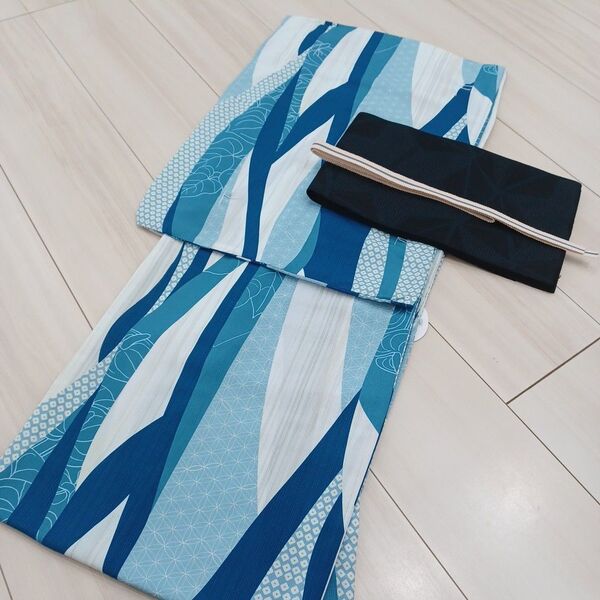 ラスト!新品 呉服屋 粋!大人清楚なよろけ縞 夏着物 浴衣3点セット
