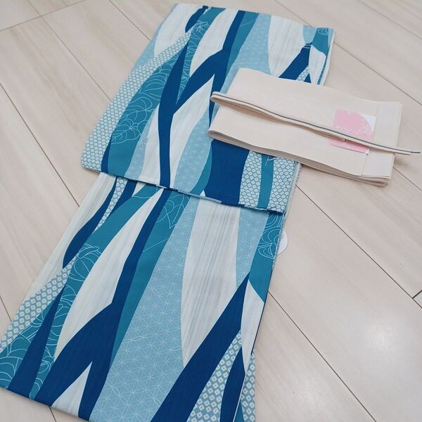 新品 呉服屋 粋!大人清楚なよろけ縞 夏着物 浴衣3点セット