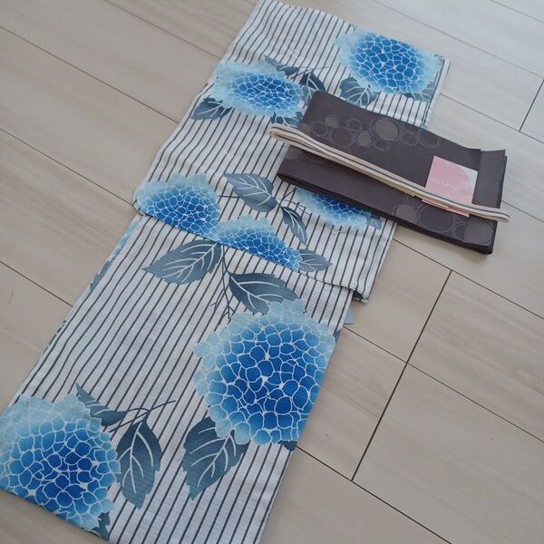 新品 呉服屋 大人上品な紫陽花 夏着物 浴衣3点セット
