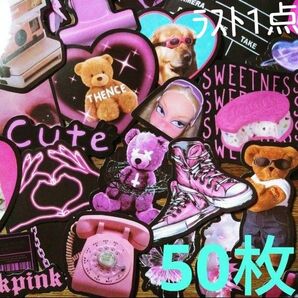 ピンク 写真グラフィック ステッカー 【50枚】ピンクステッカー シール 英文字 女の子 雑貨 インテリア