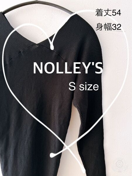 【NOLLEY'S】両vネックリブニットトップス S size ブラック 黒 七分袖 サマーニット
