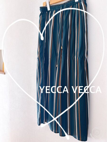 【YECCA VECCA】ストライプガウチョパンツ グリーン ストライプ