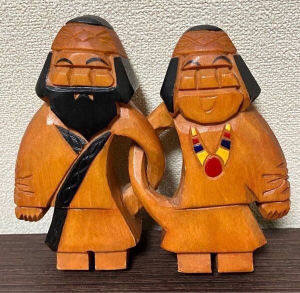 アイヌ木彫り 工芸品 夫婦こけし 木彫り インテリア 昭和レトロ 民芸品