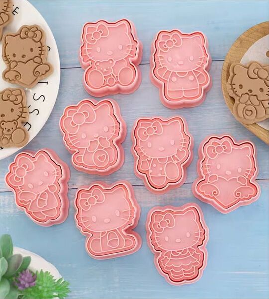 【美品】8個セット ハローキティ クッキー型 型抜き サンリオ お菓子作り 誕生日 プレゼント スタンプクッキー型