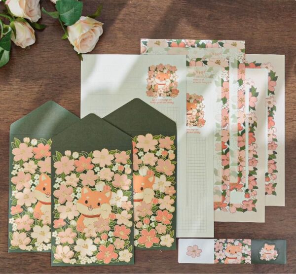 レターセット シール付き 封筒 手紙 かわいい 上品 華やか ギフト プレゼント 花柄 動物柄 大人気 紙モノ 犬