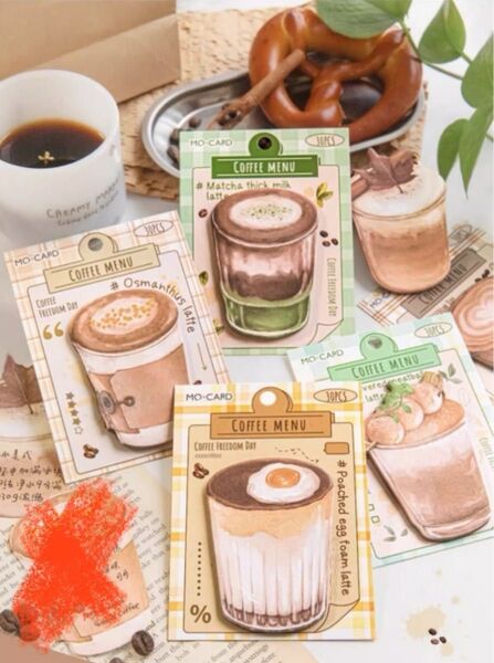 カフェラテシリーズふせん 5種150枚 付箋 メモ帳 セット かわいい 伝言 メッセージ 手帳