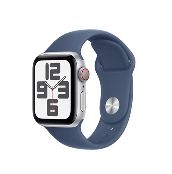 Apple Watch SE、GPS + Cellularモデル、44mmシルバーアルミニウムケースとデニムスポーツバンド M/L