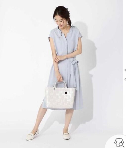 美品 ナチュラルビューティーベーシック 洗える 2way シャツワンピース ワンピース 半袖ワンピース