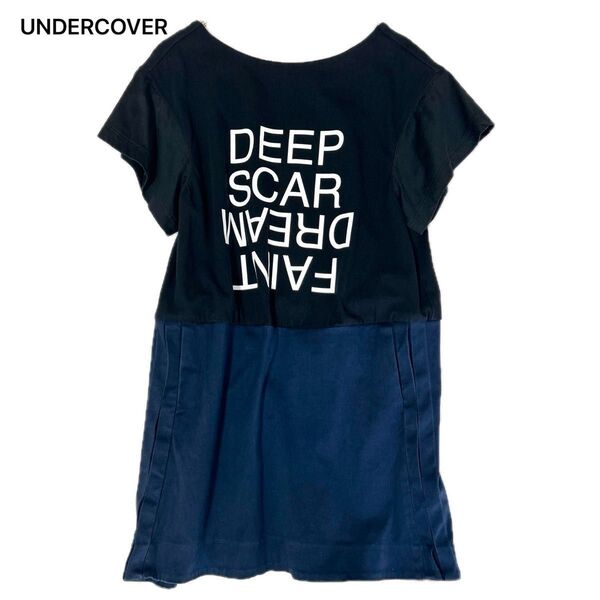 アンダーカバー UNDERCOVER ワンピース チュニック 半袖 ゆったり ブラック ネイビー ロゴプリント 日本製 2 M 黒