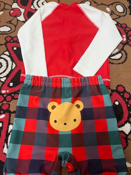 ファミリア クマの顔付きチェック柄水着セット