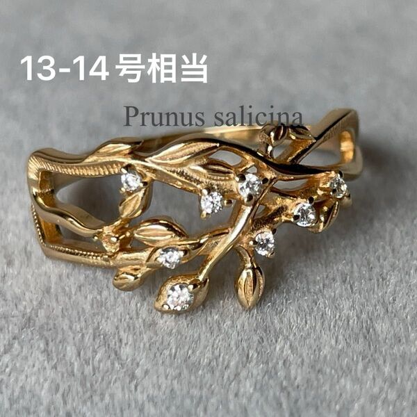 13-14号相当葉冠モチーフのビックリング アクセサリー ヴィンテージ ゴールドカラー