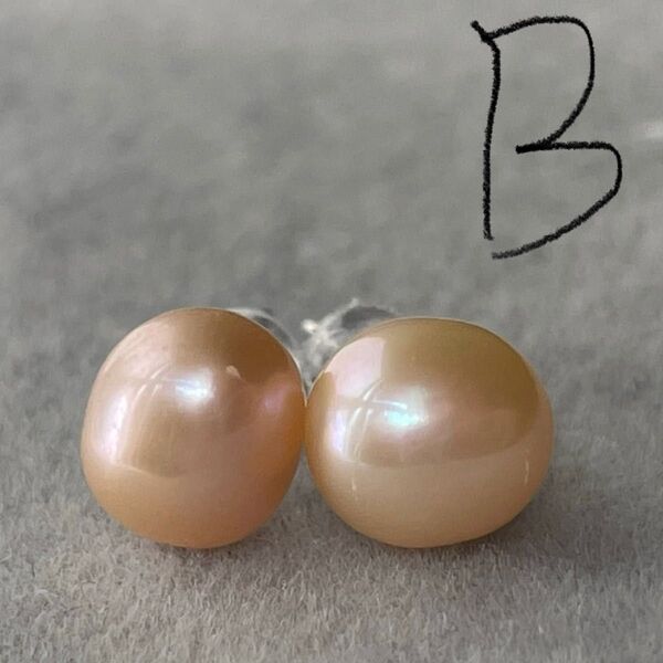 B天然バロック真珠ピアス pearl 艶 小豆サイズ s925 コーラルカラー パール