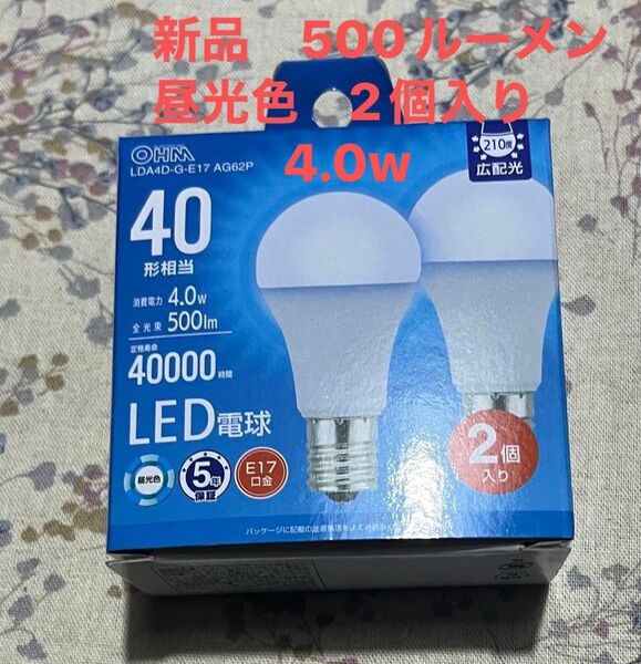 LED電球 小形 E17 40形相当 昼光色 2個入 LDA4D-G-E17AG62P オーム電機