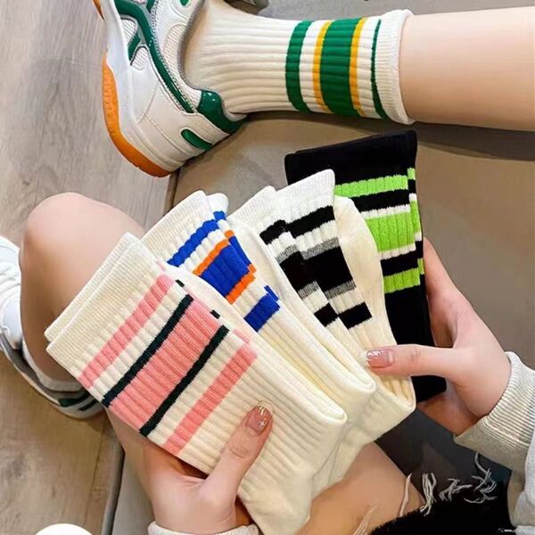 新品 レディースソックス 5足セット 韓国 通勤通学オールシーズンクルー丈 スポーツソックス まとめ売り 女性靴下