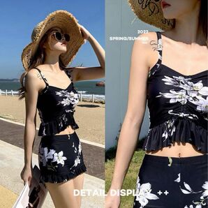 【3点セット】花柄水着 水着 ビキニ 体型カバー 海 プール レディース 花柄 L