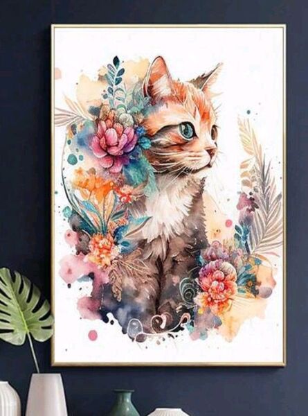 ダイヤモンドアートキット ラウンドビーズ 30×40 猫