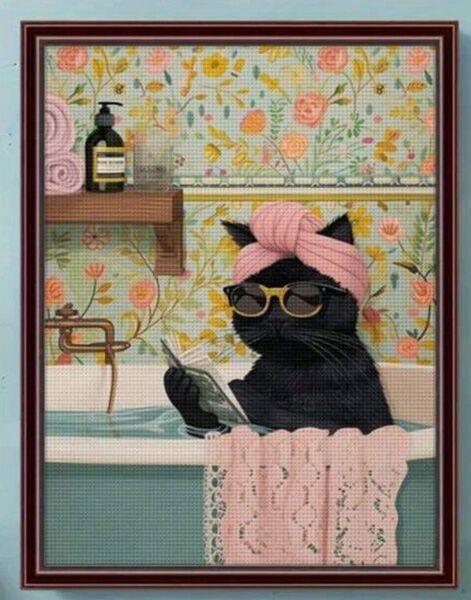 ダイヤモンドアートキット ラウンドビーズ 30×40 猫