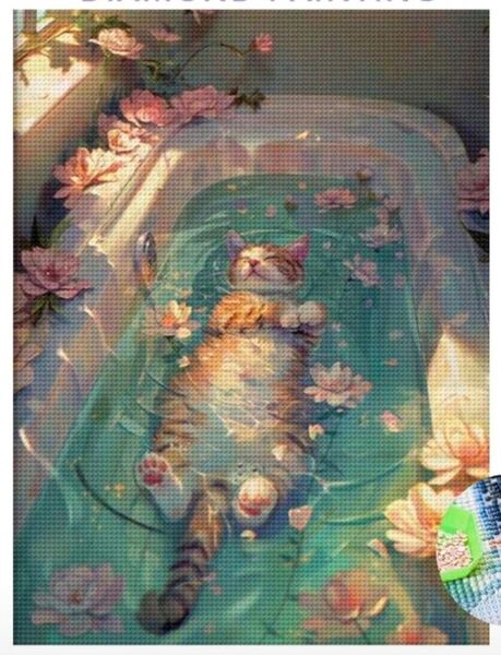ダイヤモンドアートキット ラウンドビーズ 30×40 猫