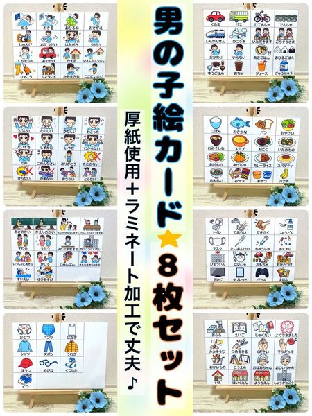 男の子絵カード♪ 療育 自閉症 多動症 発達障害 ラミネート加工