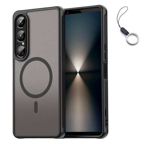Xperia 1 VII スマホ ケース マット 半透明 ブラック MagSafe エクスペリア 1 7 カバー ストラップホール