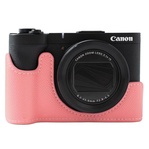 Rieibi カメラケース Canon PowerShot V1 PUレザー ハーフケース キャノン デジタルカメラケース ピンク