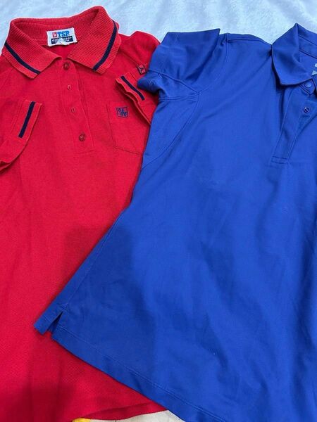 UNIQLO ユニクロ TSP 半袖 ポロシャツ レディース M L 夏服 卓球 ユニフォーム 赤 レッド 青 ブルー ゴルフ