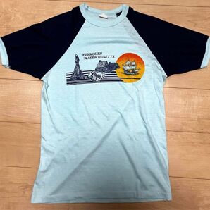 Plymouth Massachusetts プリントTシャツ 水色 古着 ヴィンテージ