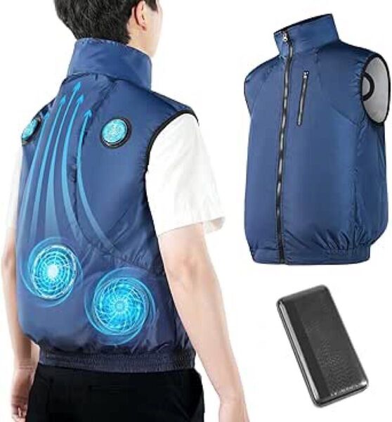 新品!空調ベスト 冷却 大容量バッテリー UVカット 軽量 男女兼用 熱中症対策 ファン搭載 ネイビー Lサイズ