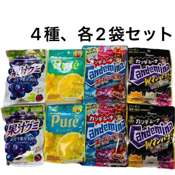 お菓子 グミ 詰め合わせ 果汁グミ ピュレグミ カンデミーナ 4種各2袋 計8袋セット まとめ売り