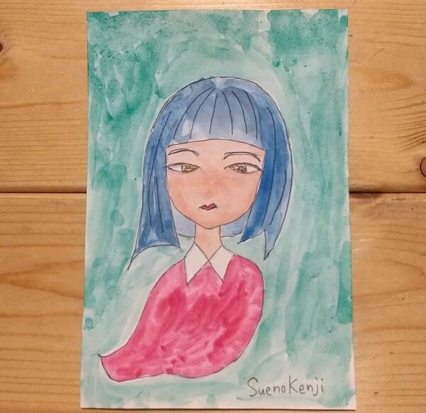 水彩画 【はじめましてこんにちは】ポストカードサイズ 手描きイラスト オリジナル 現代アート 管理800