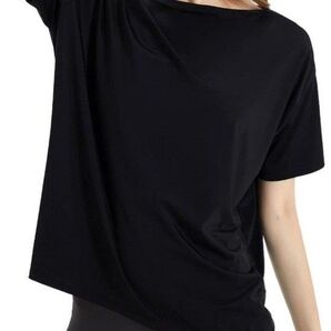 最終値下げ!ヨガウェア トップス tシャツ レディース 接触涼感 ホットLゆったり カットソー ブラック 半袖カットソー 無地