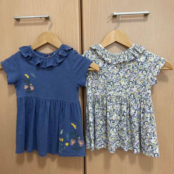 2枚セット 104 女の子 チュニック ブラウス 子供服 トップス Tシャツ カットソー 100 110 花柄 半袖