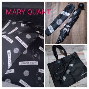 MARY QUANT マリークワント★折りたたみ傘+エコバッグ付き★ブラック 美品 アンブレラ 雨傘 オシャレ★レア品