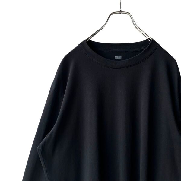 ユニクロ UNIQLO エアリズムコットン UVカット クルーネックTシャツ XL ブラック 黒 長袖 ロングスリーブ