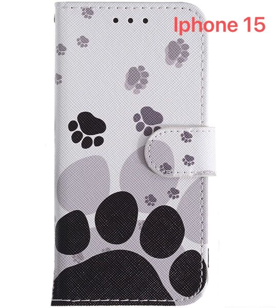Iphone 15 ケース 手帳型 スマホケース かわいい 足跡 肉球 ストラップ付き