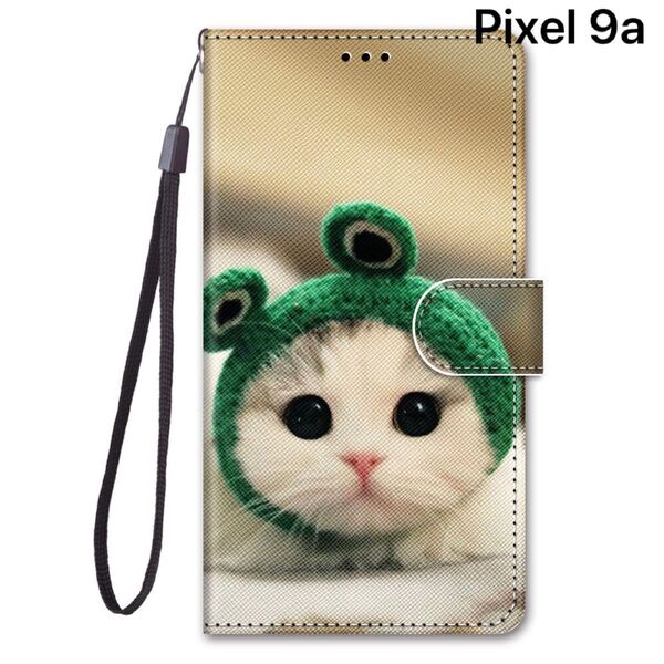 Google Pixel 9a ケース ピクセル 手帳型 かわいい 猫 帽子猫 ストラップホール付き