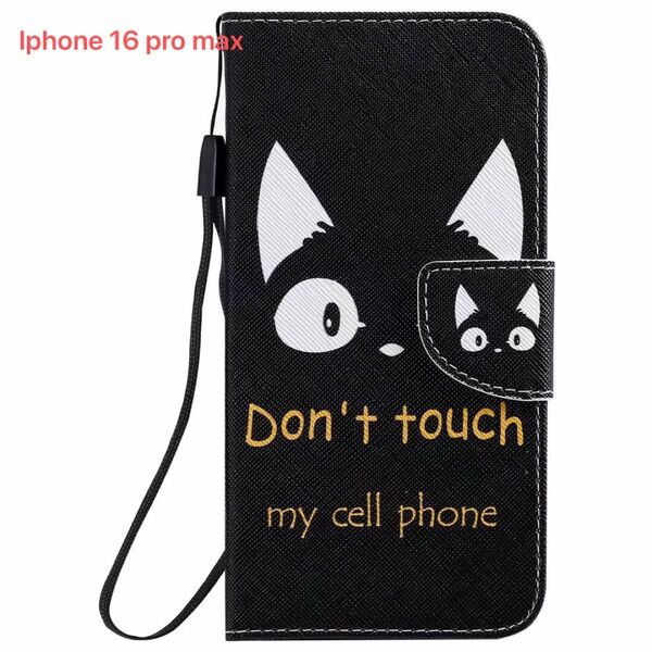 iPhone 16 pro max ケース 手帳型 かわいい 猫 黒猫プリント アイフォン16 プロマックス