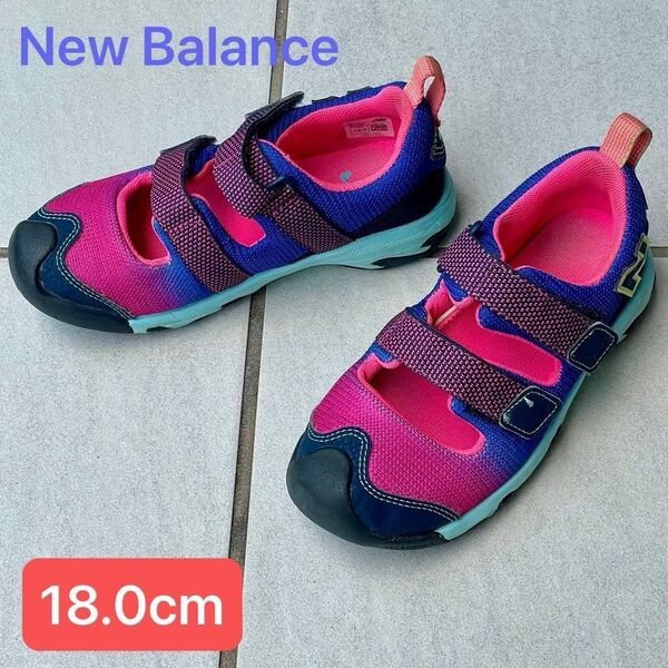 New Balance キッズ サンダル 18cm ピンク/ブルー ウォーターシューズ 水陸両用 ニューバランス つま先保護