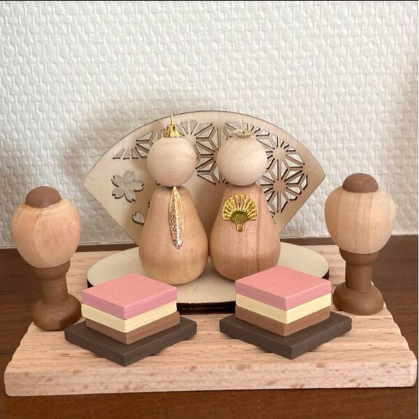 2 ひな祭り ひな人形 お雛様 ハンドメイド 雛人形 木製 置物