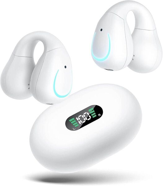【新品】ワイヤレスイヤホン Bluetooth骨伝導イヤホン オープンイヤホン 片耳 音漏れ抑制 イヤーピンチイヤホン ホワイト
