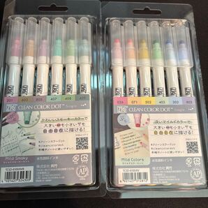 呉竹 ZIG クリーンカラードット シングル マイルドカラー 6色 TCSD-6100/6V スモーキーカラー 2点セット