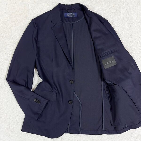 美品/nano universe/ナノユニバース Damerino/ダメリーノ テーラードジャケット ストレッチ 光沢 紺 M