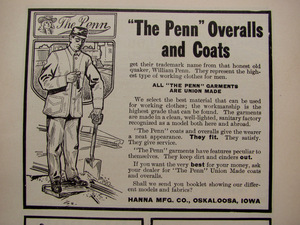【雑誌広告】1909年 Penn Overalls & Model Shirt カバーオール デニム ワーク レア 古着 オーバーオール ビンテージ work denim
