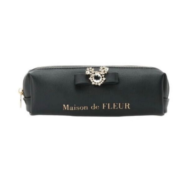 Maison de FLEUR ミッキービジュー合皮リボンペンポーチ 新品 ブラック