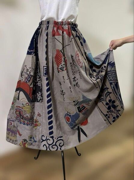 鉄媒染 柿渋染め手ぬぐいハンドメイドギャザースカート